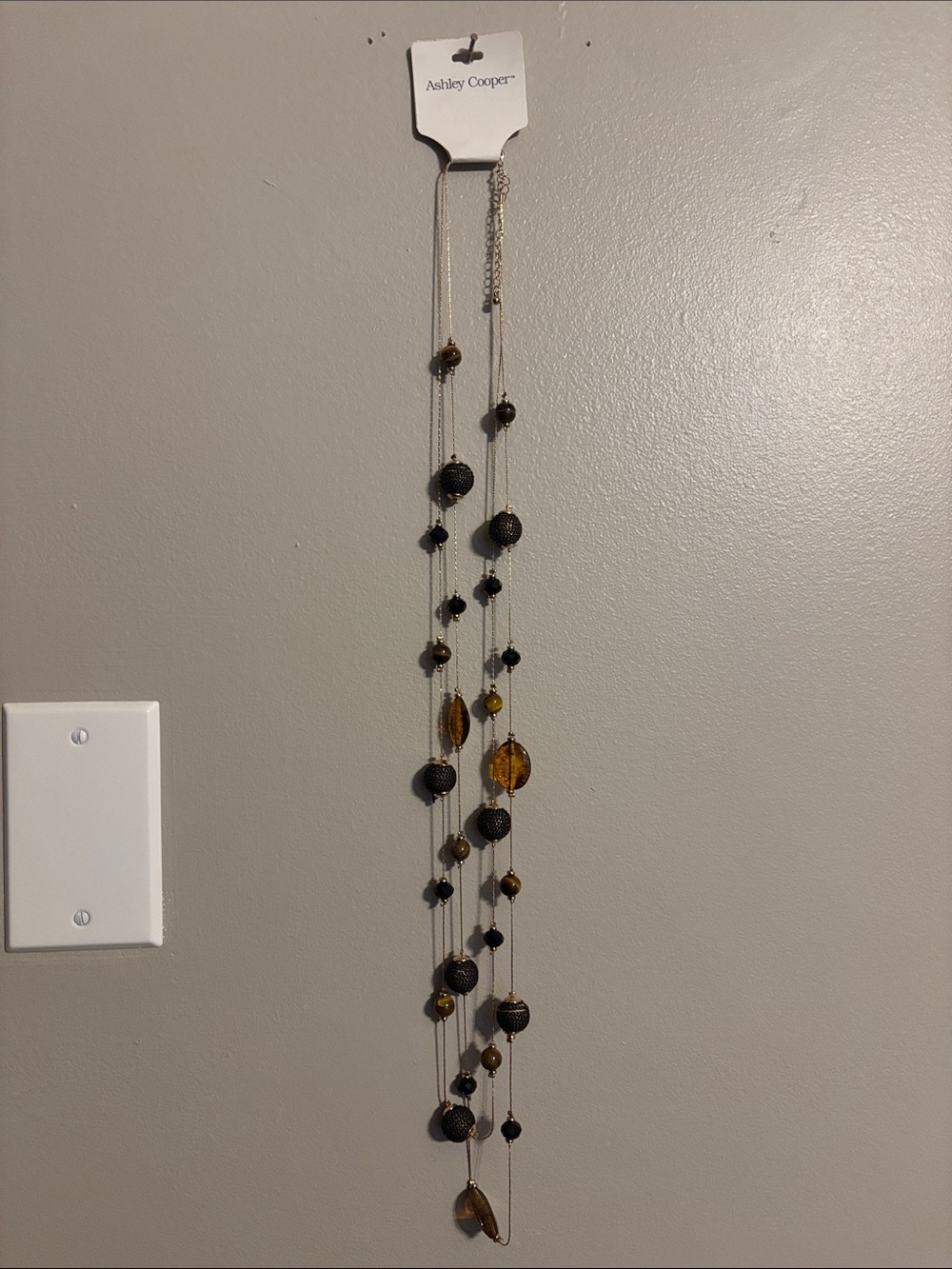 Ashley Cooper Amber and Black, and dark brown Beaded necklace and earrings